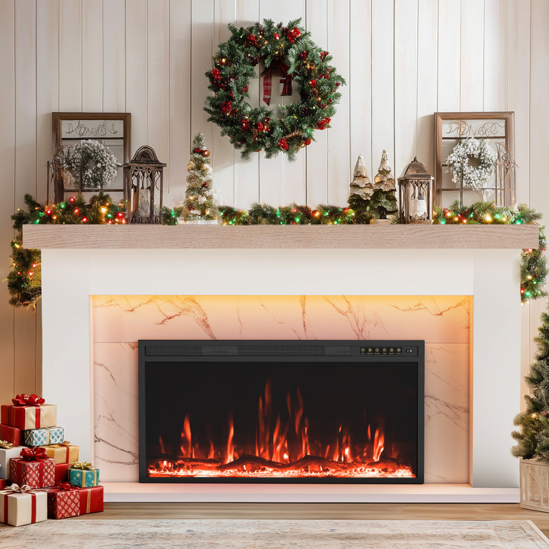 Hanniel Simple Surround Electric Fireplace, White+Marble