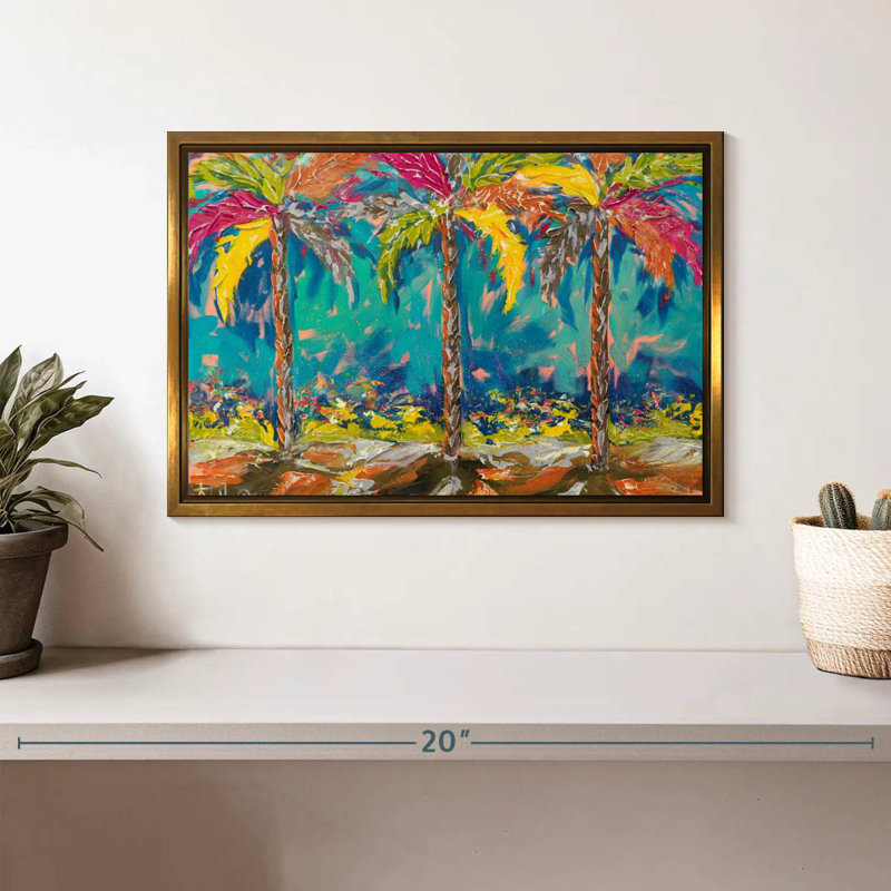 Palmiers d'été tropicaux, Cadre flottant doré, 13 po x 9 po