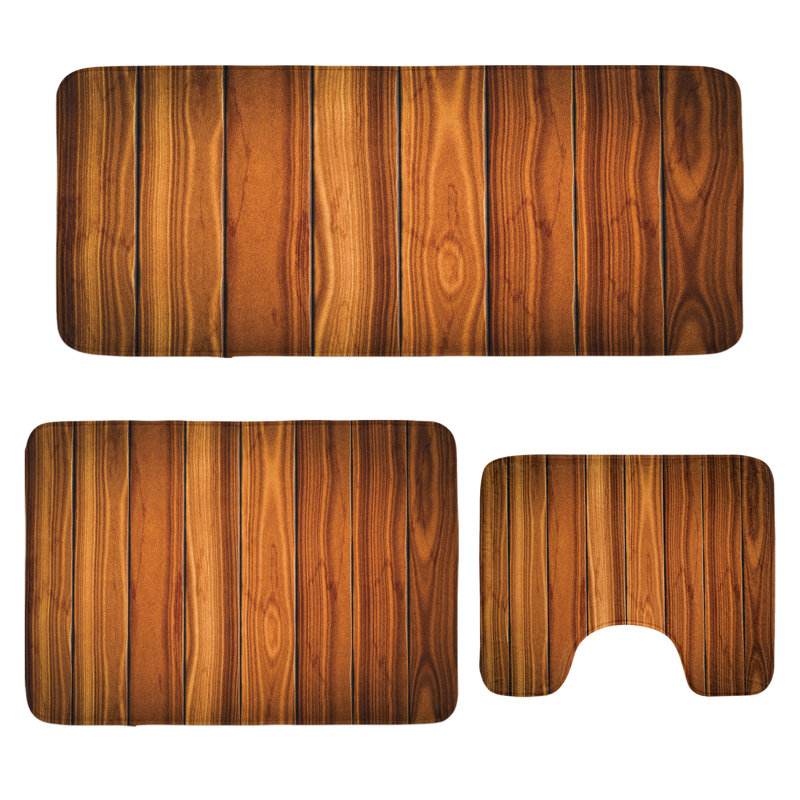  Ensemble de tapis de salle de bain rustique 3 pièces en U et rectangulaires caramel pâle et orange