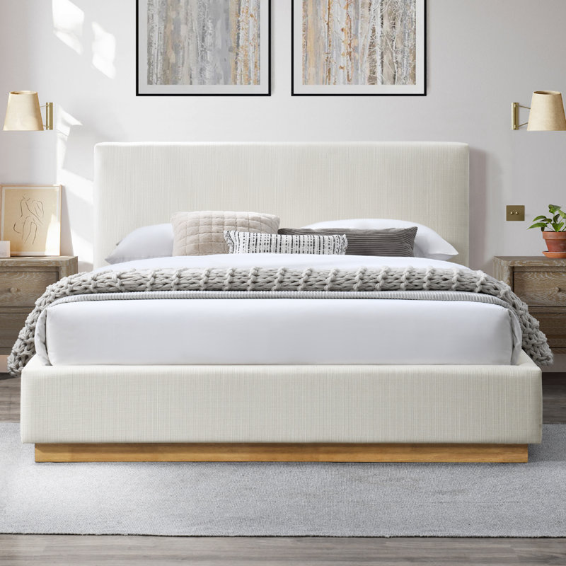 Drago Boucle Upholstered Platform Bed Frame, King, Natural