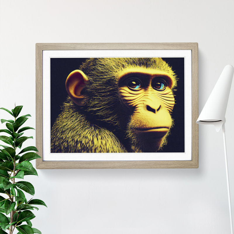 Monkey Portrait - Framed Print, 46cm H x 64cm W, Oak Framed