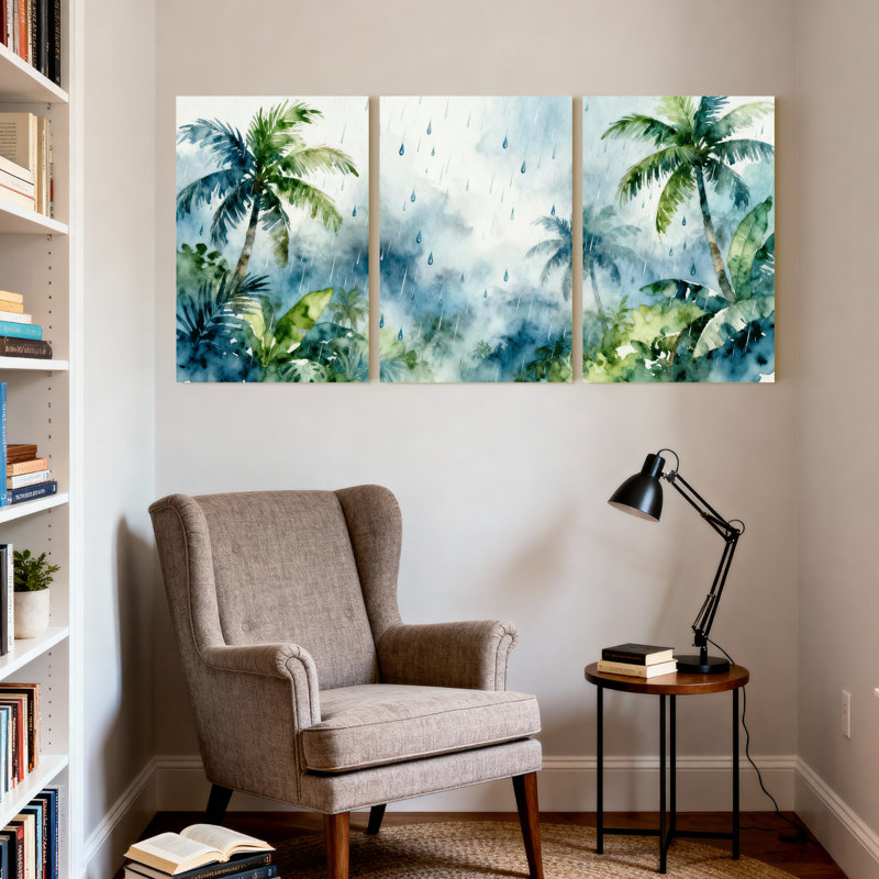 «Palm Trees Tropical Rain Palm Trees», ensemble de 3 impressions sur toile, H 18 po x l 36 po