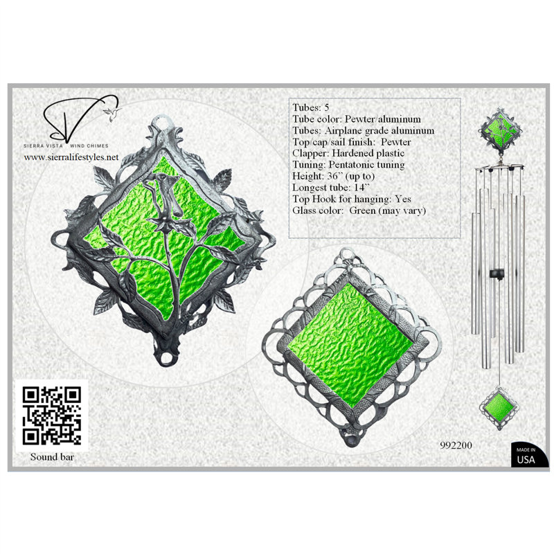 Carillon - Rose teinté 36 po - Tube, Vert / argenté