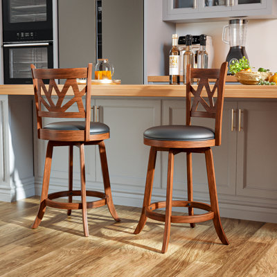 Swivel Upholstered Stool with Solid Wood Frame