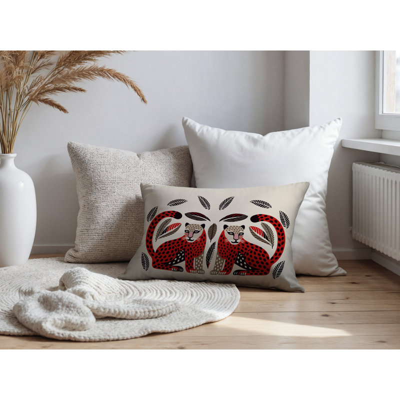 Coussin lombaire réversible Ayra Leopard, Rectangle H 14 po x l 20 po, Rouge