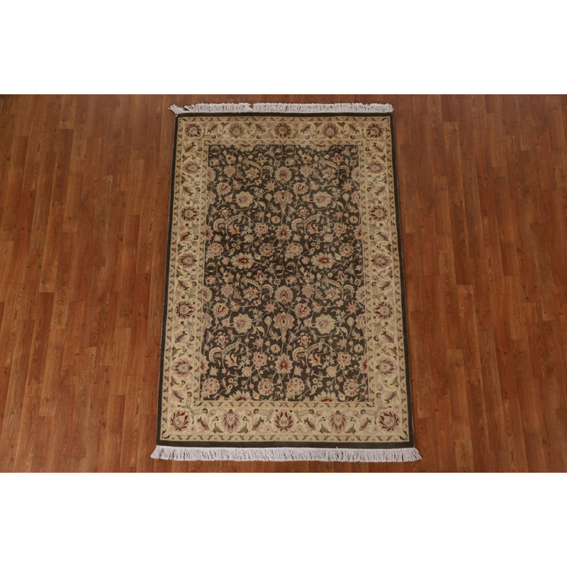Tapis unique en laine noué à la main brun / gris / rouge nouvel âge 4 pi 2 po x 6 pi 4 po