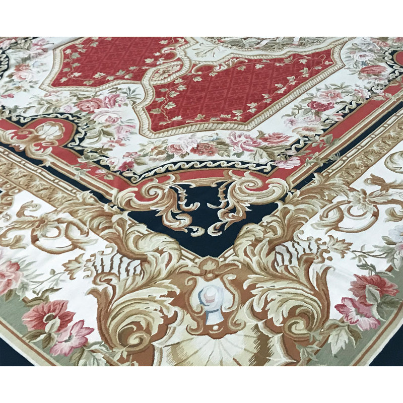 Hand-Knotted High-Quality Navy and Red Area Rug