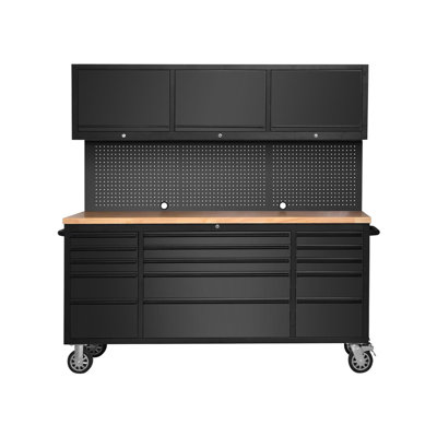 72-Inch Rolling Tool Cabinet with 15 Drawers, Pegboard & Top Cabinets for Garage Organization