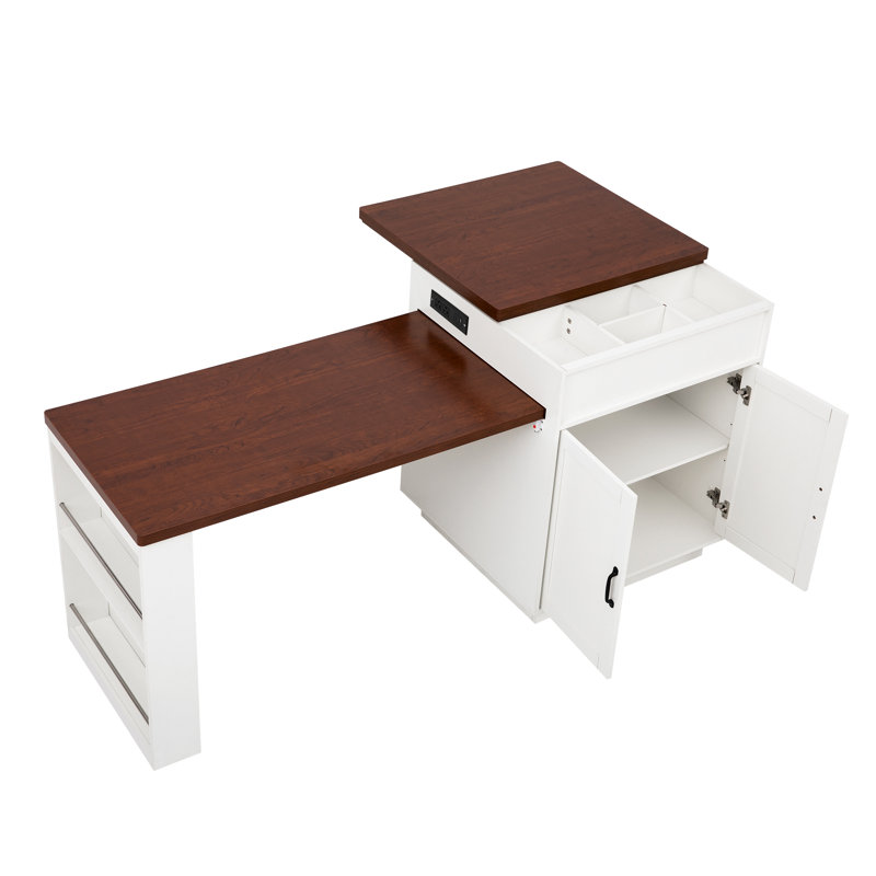 Îlot de cuisine avec roulettes Dawson, extensible, White;Walnut