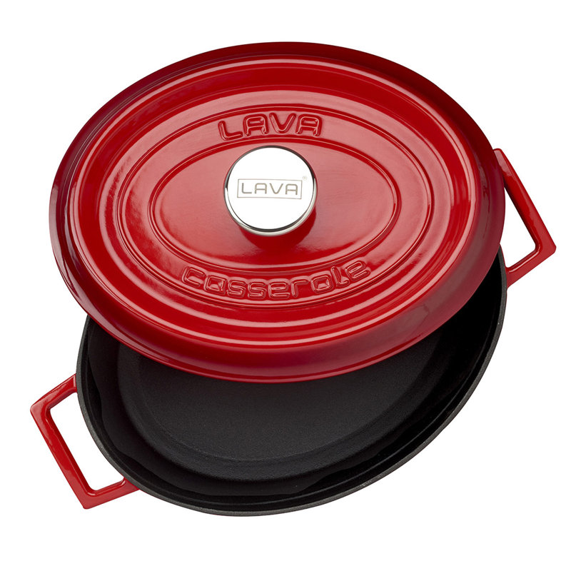 Four ovale en fonte émaillée lave avec couvercle tendance, Rouge, 7,5 pte