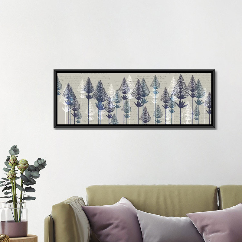 «Leafy Pines I», impression sur toile, H 12 po x l 36 po x P 1,5 po, Cadre noir