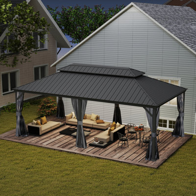24 Ft. W x 14 Ft. D Galvanized Steel Patio Gazebo with Double Roof