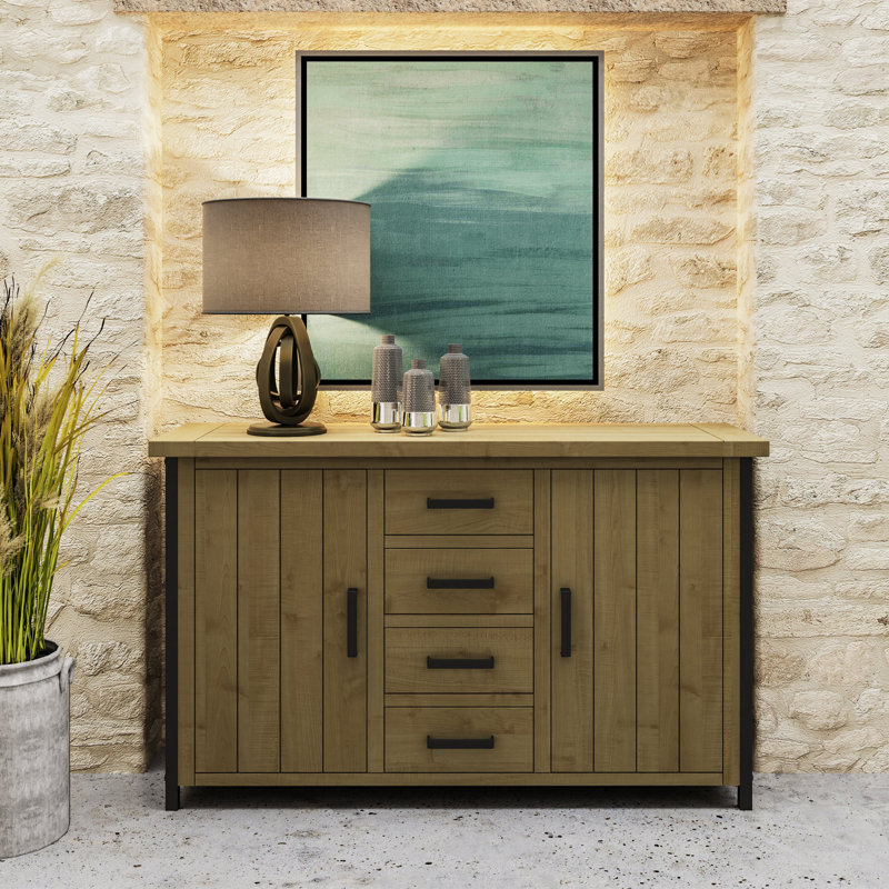 San Diego 2 Door 4 Drawer Sideboard Buffet. Solid Pine. Metal Reinforced Frame
