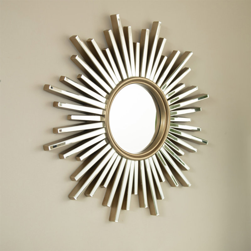 33'' Gemme Mirror, Luxury Style PU Sunburst-Shaped Art Decorative Mirror, Suitable For Bathroom, Bedroom, Living Room, Corridor, Entryway, Etc.