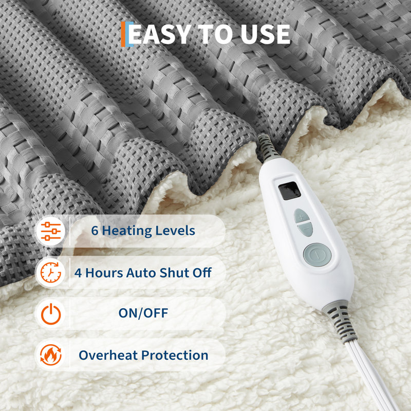 Couverture chauffante électrique Waffle Sherpa, 10 niveaux de chaleur et minuterie de 1 à 12 heures, certifiée ETL avec protection contre la surchauffe, lavable à la machine