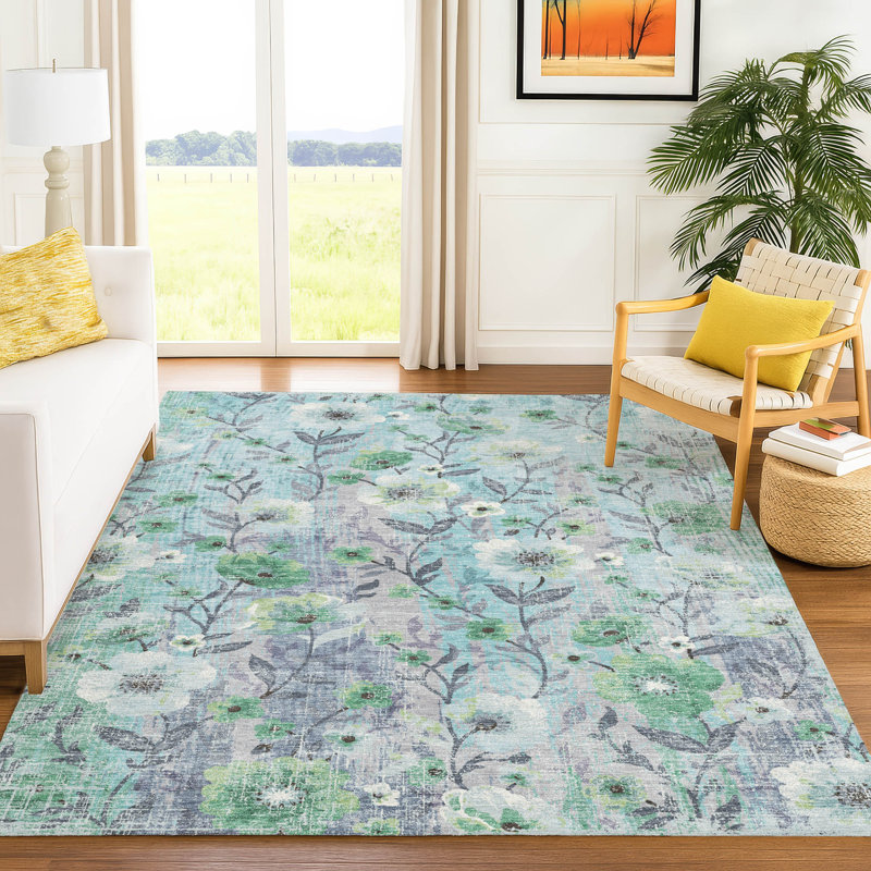 Tapis floral intérieur / extérieur lavable à la machine Raemoore ACN2403, Rectangle 10 pi x 14 pi