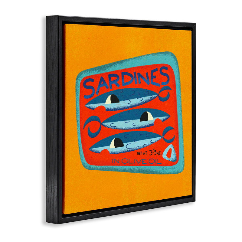 Toile de sardine aux couleurs vives encadrée par Floater par Carrie Cantwell, Cadre flottant noir de jais, H 18 po x l 18 po