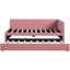 Lit de jour simple avec lit gigogne, revêtu de lin rose, tissu en lin sans sommier, taille, rose-862497606