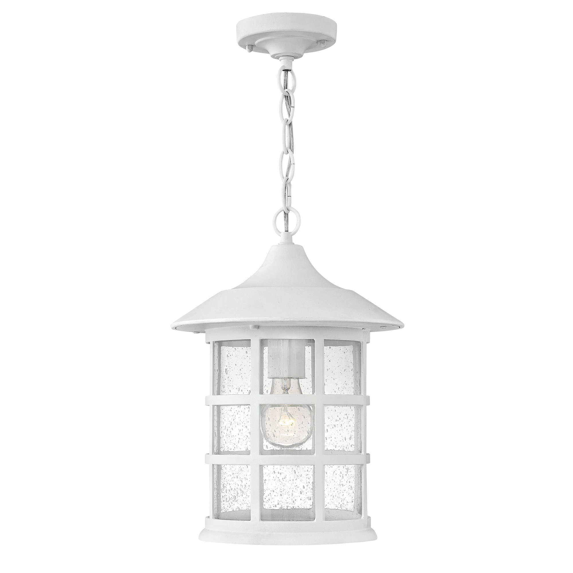 Freeport 1 - Bulb 14" H Outdoor Hanging Lantern, Clear Seedy, Medium, Classic White