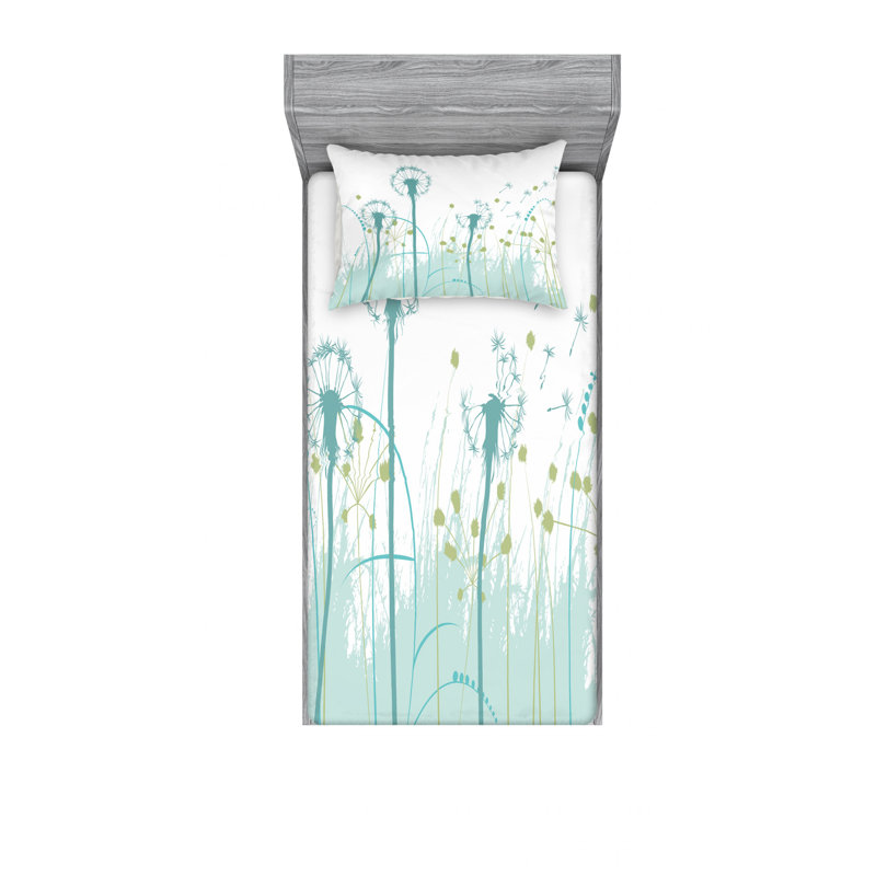Dandelion Microfiber Floral Sheet Set, Twin Sheet Set with Fitted Sheet