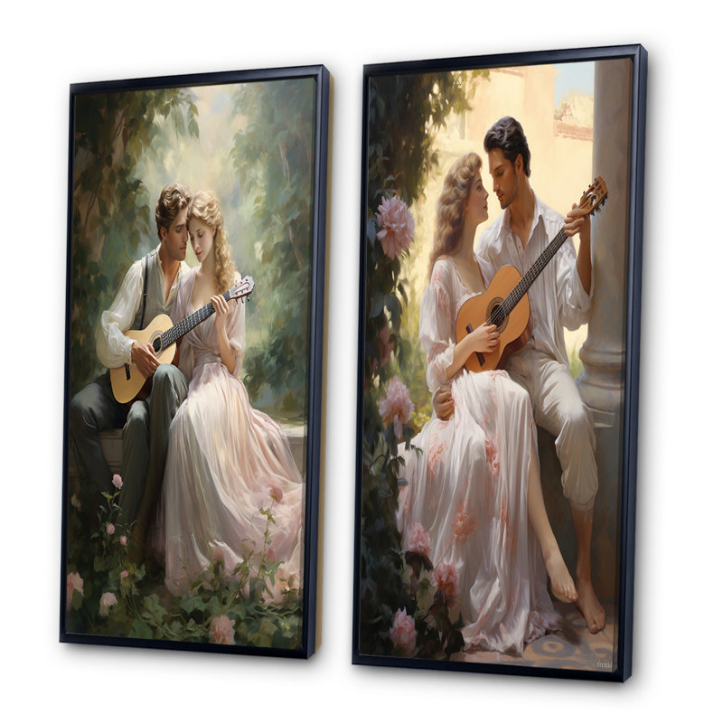 «Romantic Couple Landscape Serene», 2 pièces, Cadre noir, H 32 po x l 32 po