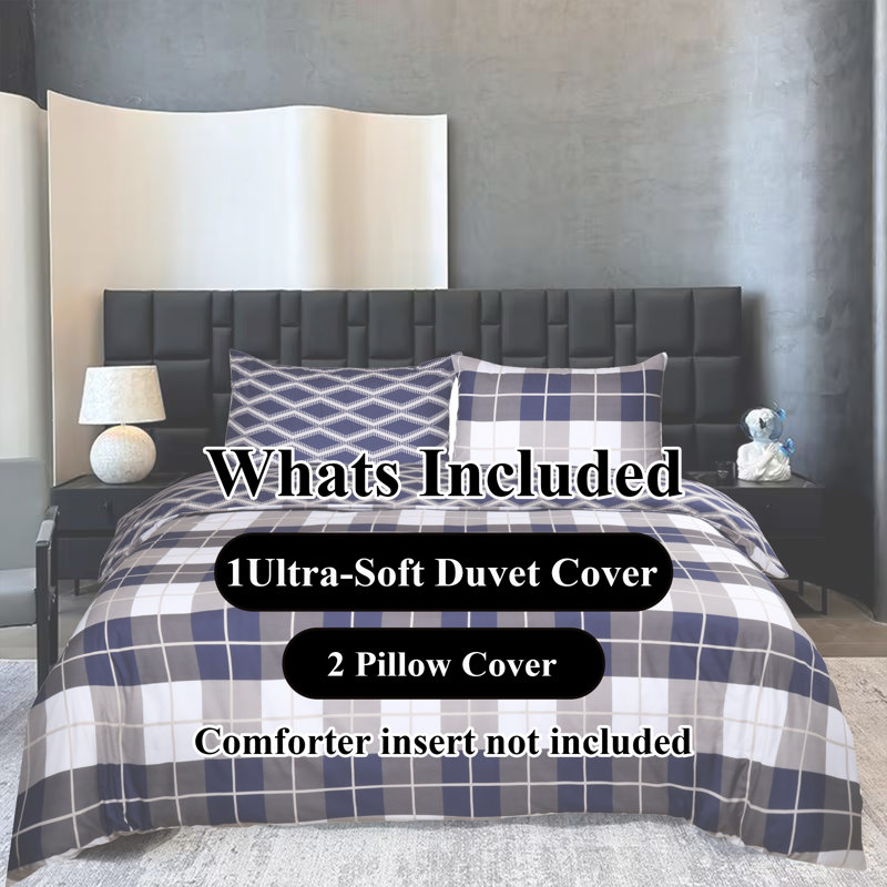 Aspire Homeware Ultra Soft Reversible Chequered Duvet Cover Set with Pillowcases for Elegant Bedroom Decor