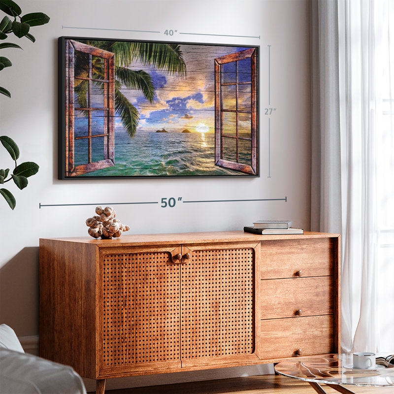" Wooden Tropical Window View ", 40" H x 27" W