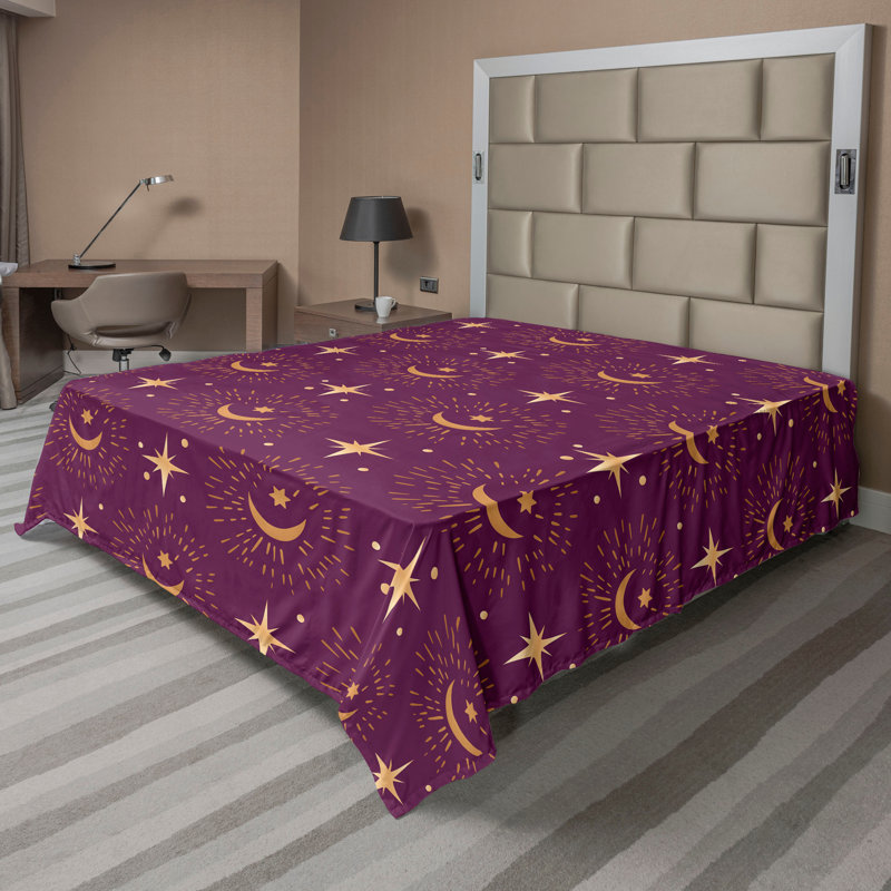 Ambesonne Flowers Flat Sheet Nostalgia Farmhouse, Dark Magenta and Apricot