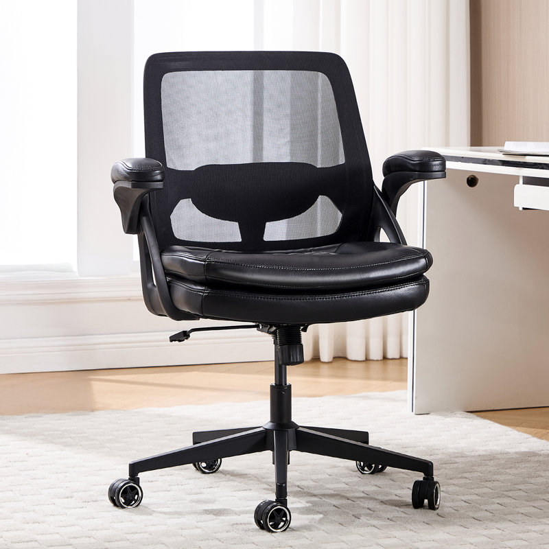 Chaise de bureau avec accoudoirs rabattables, chaise de bureau pivotante pour ordinateur, Noir