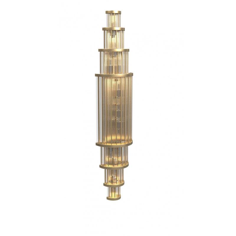 Waldorf Metal And Glass Rod Wall Sconce, 38" H x 8" W x 4" D, Antique Brass