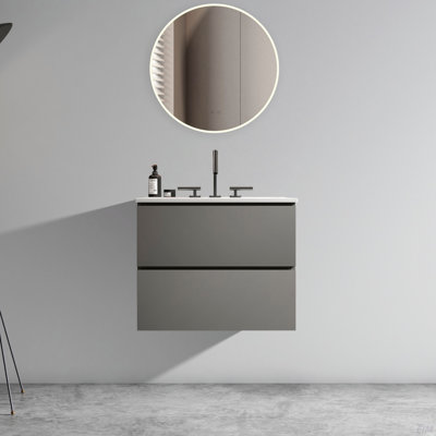 Meuble-lavabo mural avec lavabo en céramique avec trois trous de robinet, grand meuble-lavabo flottant de rangement, lavabo une pièce sans drain, pré-assemblé