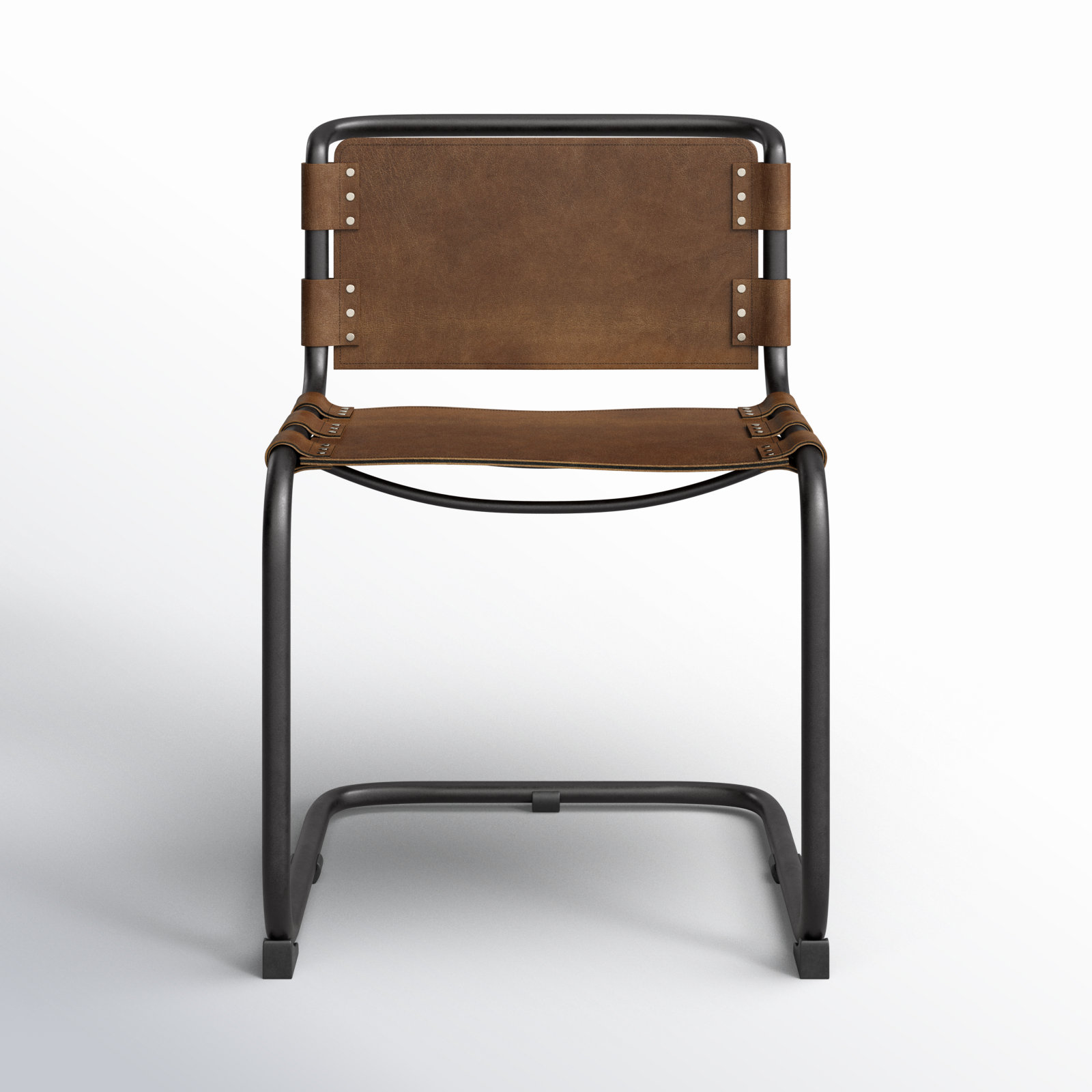 Otelia Leather Upholstered Side Chair, Light Brown