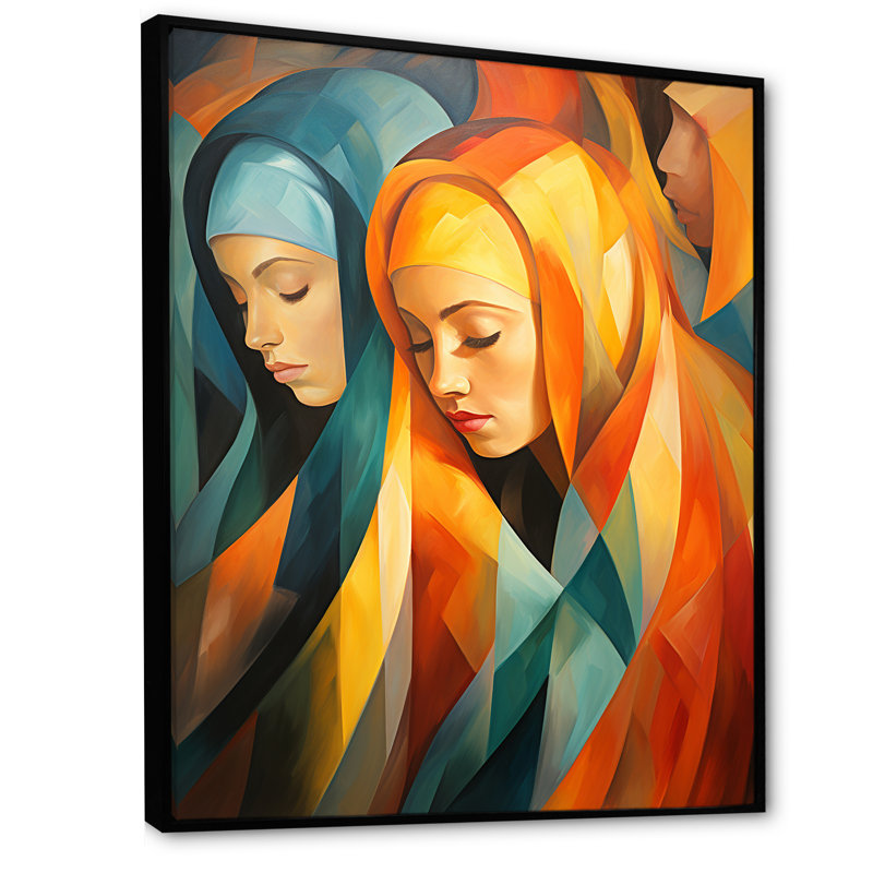 Jaune et orange, art de la prière de l'Islam, art mural 3, Cadre flottant noir, H 32 po x l 24 po x P 1 po