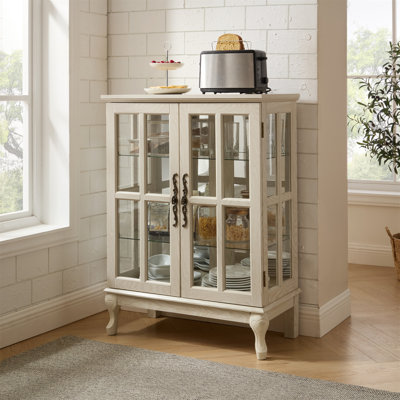 Armoire de rangement en verre blanc avec bande lumineuse RVB en couleur et 2 tablettes réglables - Buffet à porte grillagée avec loquet magnétique pour salle à manger, salon, chambre à coucher