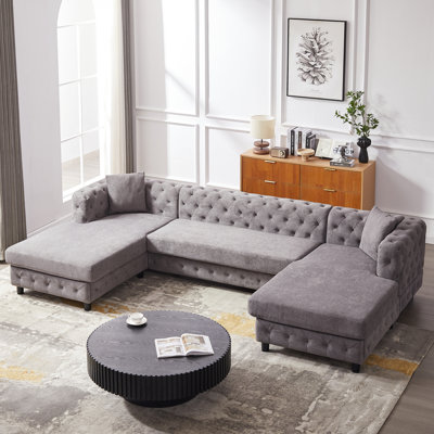 Canapé moderne en U en chenille avec deux chaises longues et coussins pour un confort élégant