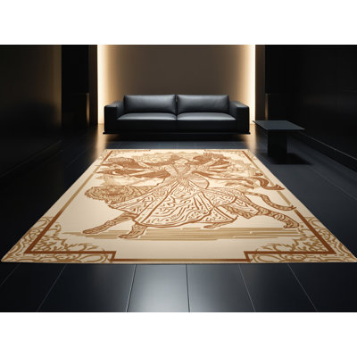 Tapis beige lavable à la machine à motif d'inspiration mondiale Bartow