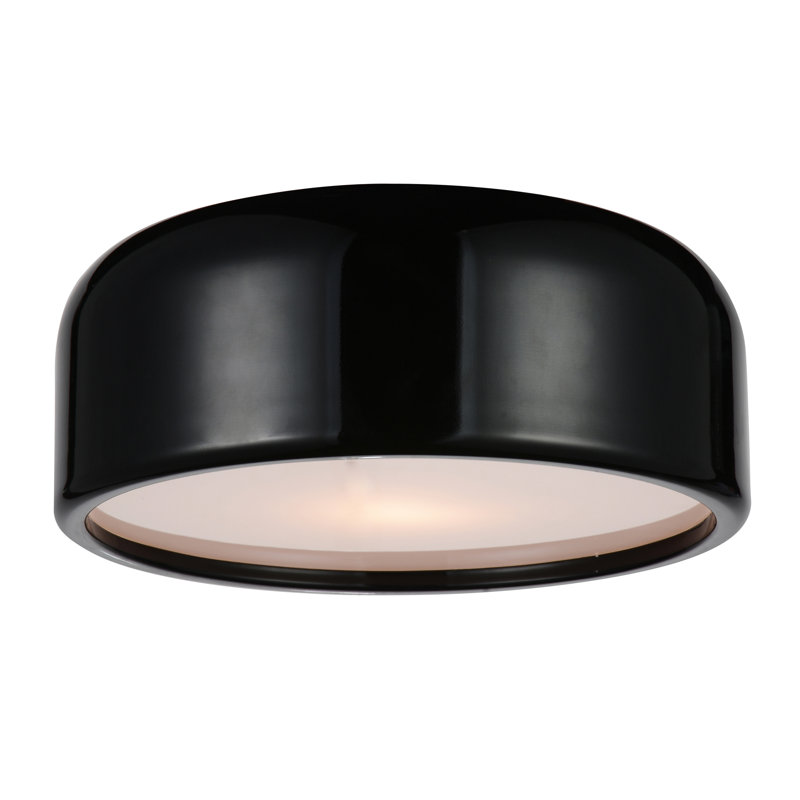 14" Black Flush Mount Light for Bedroom, Hallway – 2-Light Drum Shade Design with E26 Bulb Base – LED/Dimmer Compatible, Low-Profile – BACL Certified