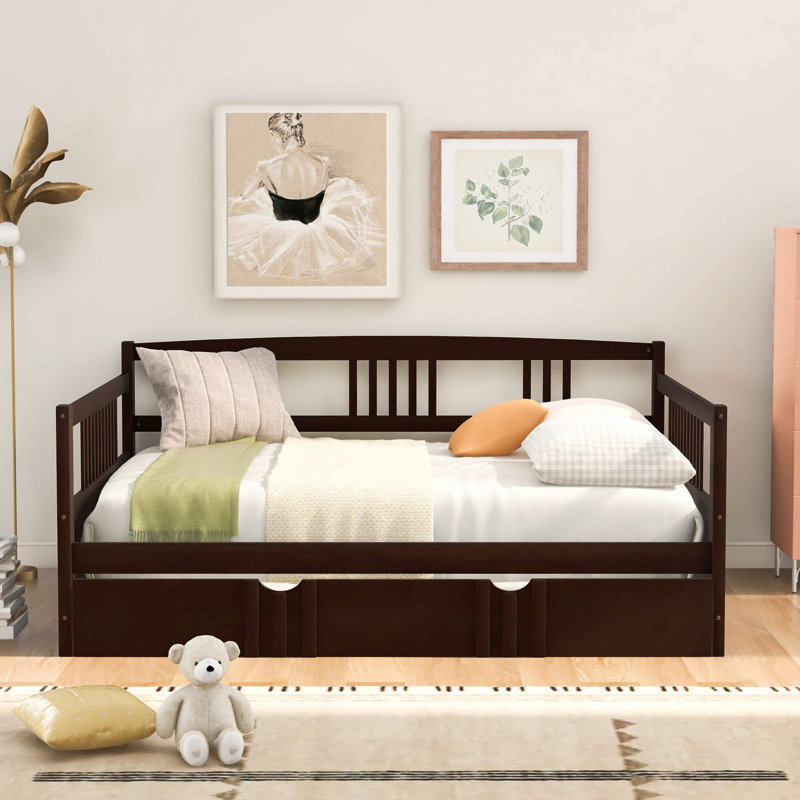 Full Size Daybed Wood Bed With Twin Size Trundle, Espresso