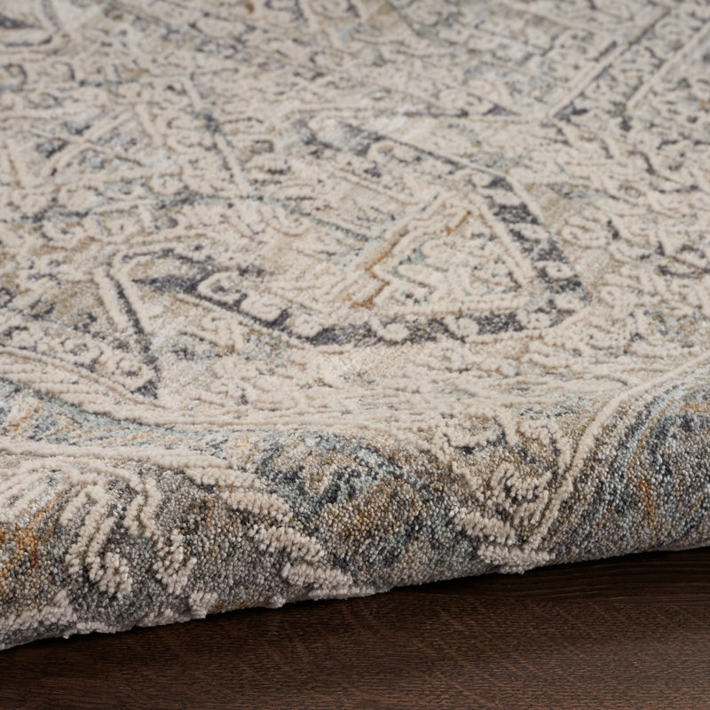 Tapis tissé à la machine rectangulaire de style oriental gris et brun clair, Rectangle 2 pi 6 po x 4 pi 6 po