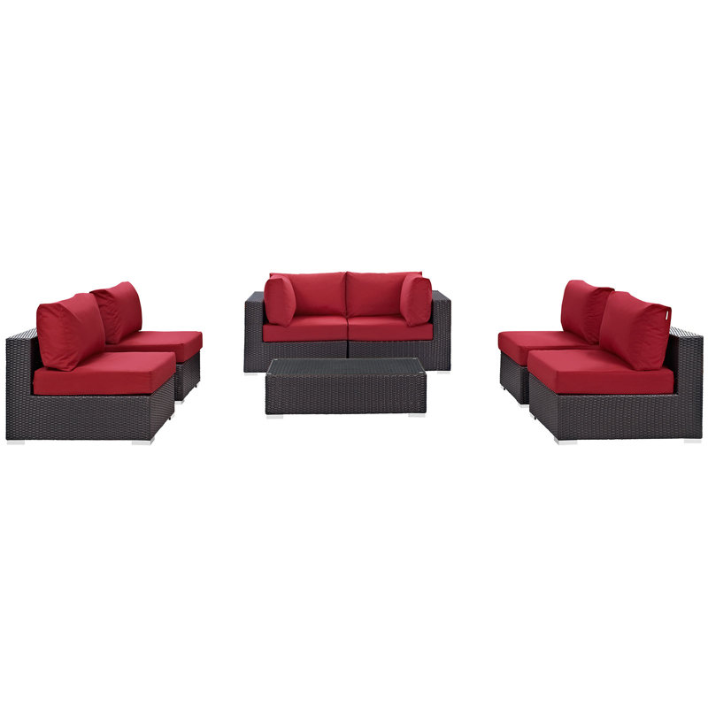 Ensemble modulaire d'extérieur 7 pièces Modway Convene, Rouge