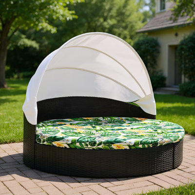 Housse de matelas de lit de jour ronde de 66 pouces, housse de protection de coussin de mobilier de patio extérieur
