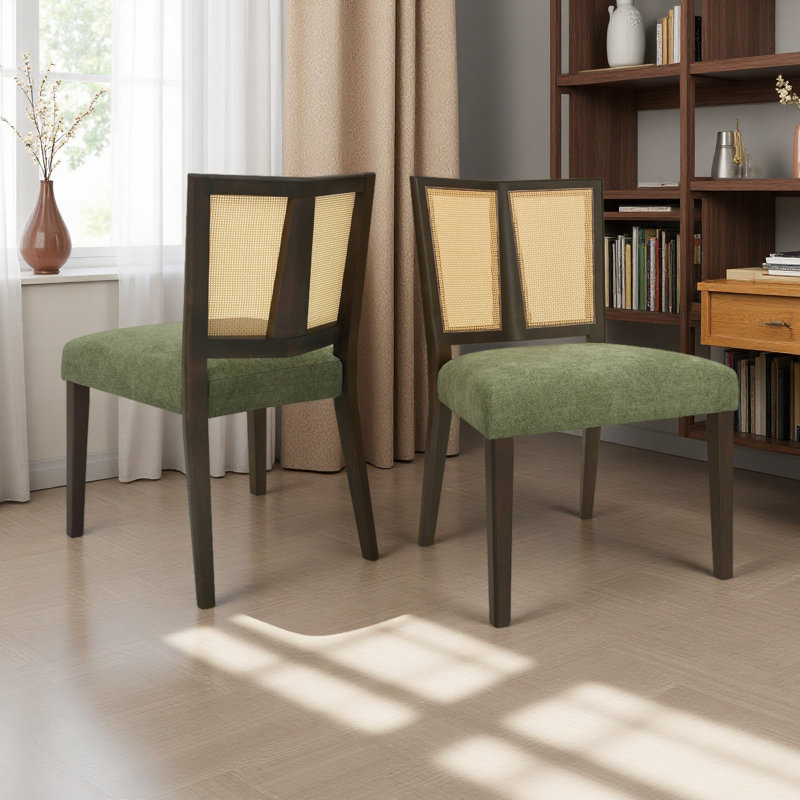 Ensemble de 2 chaises en rotin, Marron foncé, Vert