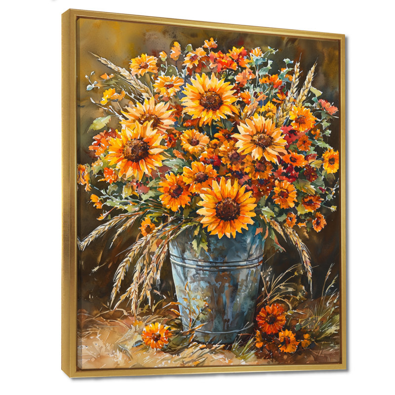 Lusk - décoration murale florale, H 32 po x l 24 po, Impression encadrée flottante, Doré