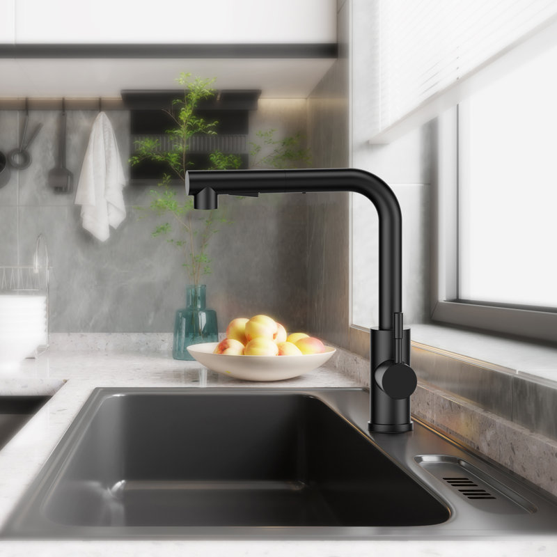Pull Down Spray Single Lever Kitchen Tap, Black