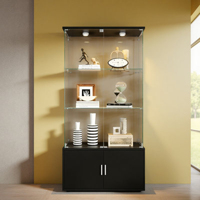 Double-Door Four-Layer Cabinet-Style Storage Cabinet,Display Cabinet,Wine Cabinet,File Cabinet,With Remote-Controlled PAIPAI Lights,Adjustable Feet, Can Be Placed In The Living Room