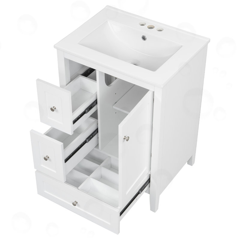 Meuble-lavabo avec tablette réglable et cloisons amovibles, Blanc