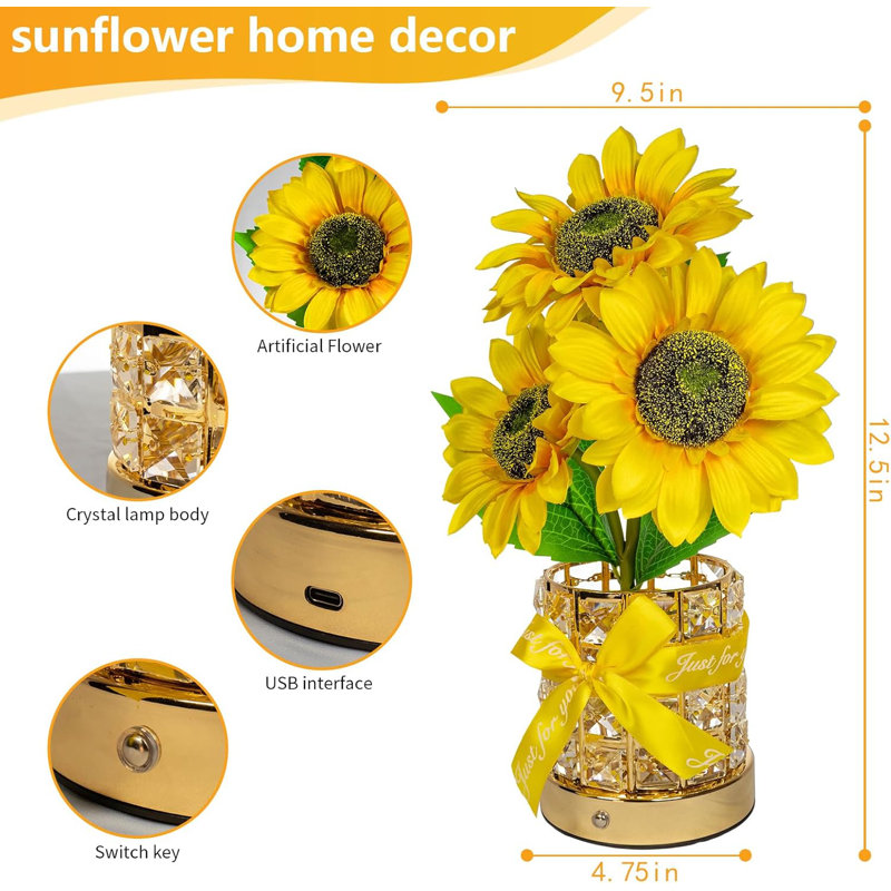 Lampe tournesol à DEL, veilleuse tactile USB rechargeable, 3 lumières à intensité variable, petite batterie décorative pour chambre à coucher