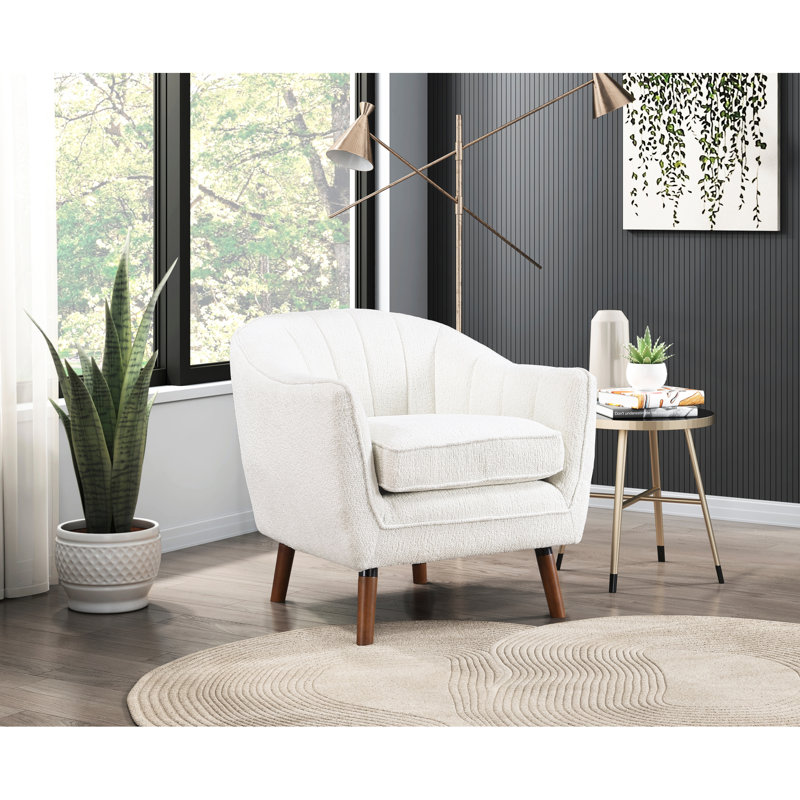 Chaise d'appoint style Mid-Century moderne, tissu chenille blanc, fabrication, chaise avec pieds, fabrication avec pieds, accoudoirs