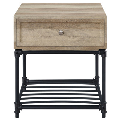 End Table With Industrial Character, Sandy Black And Oak Color Design Storage Facility,