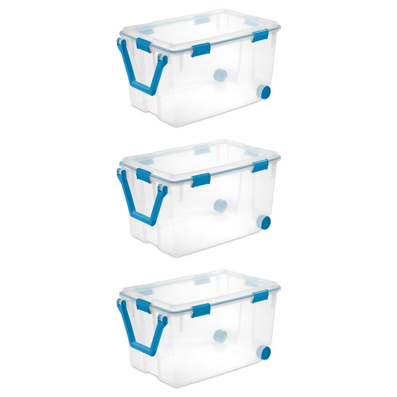 Sterilite Clear Plastic Storage Bin w/ Gasket Latch Lid, 3-Pack